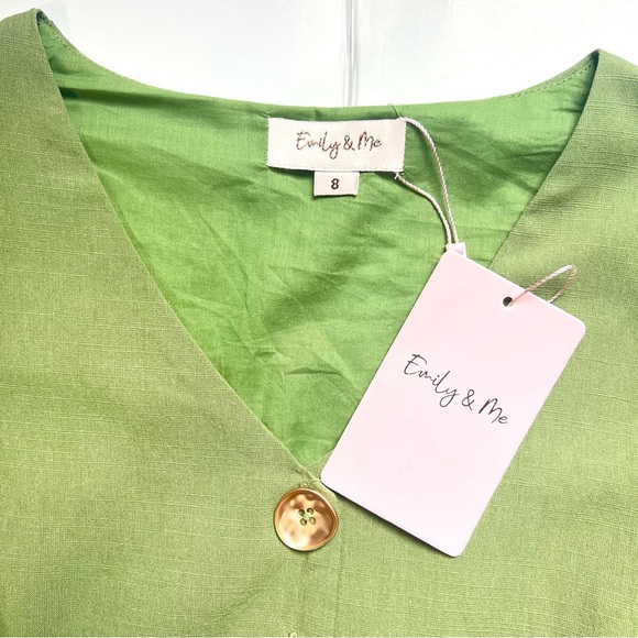 Emily & Me Midi Dress Khaki Green Cotton 
V-Neck Size 8 Bohemian Cottagecore - Picture 2 of 13